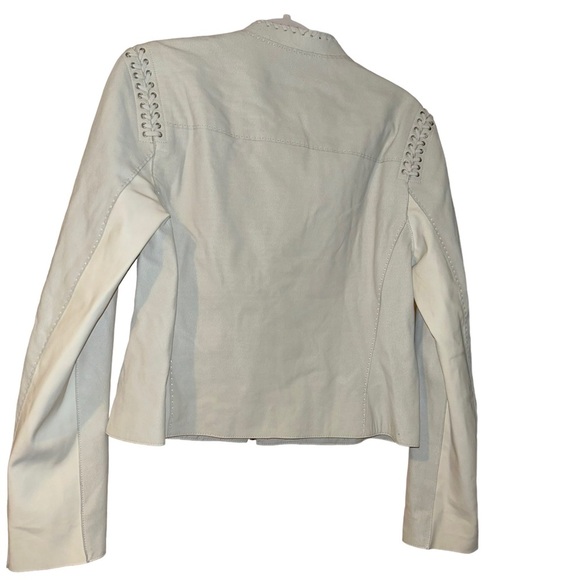 Elie Tahari Janet weave lace up 100% lamb leather crop jacket retail $1000+ sz L - Picture 2 of 6